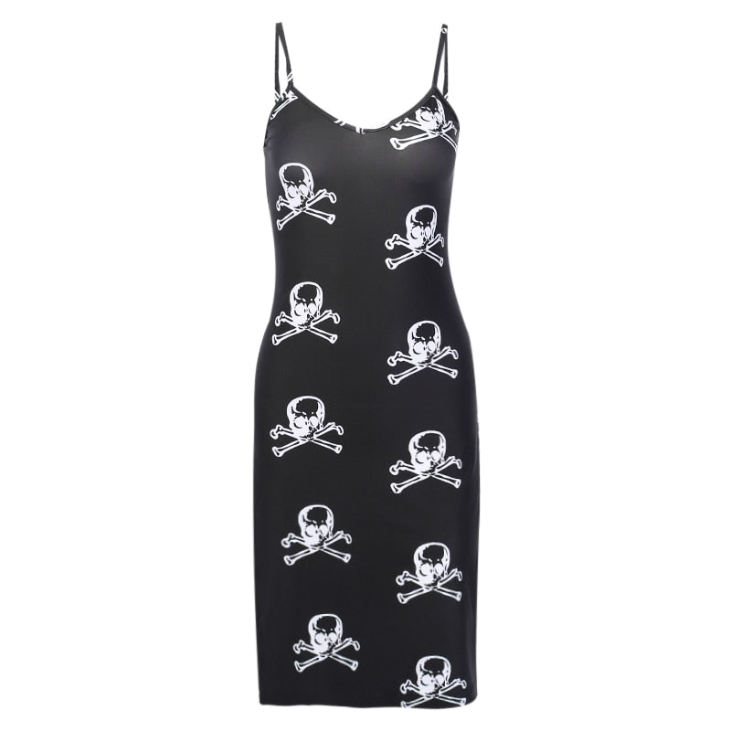 Sexy Dress Women Gothic Skull Print
