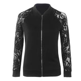 Women Zipper Patchwork Lace Jackets