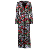 Sexy Rose Embroidery Maxi Mesh Dress