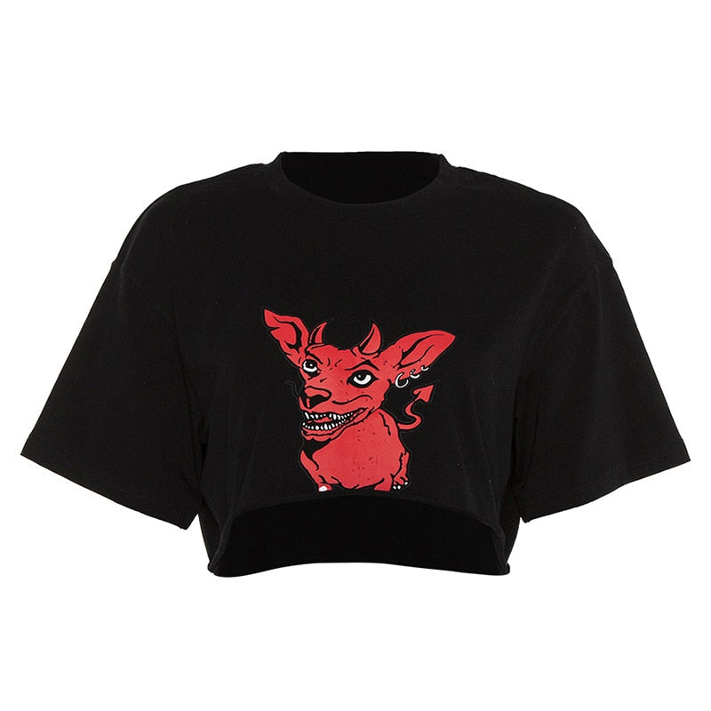 Red Dog Women Crop Tops T-shirt