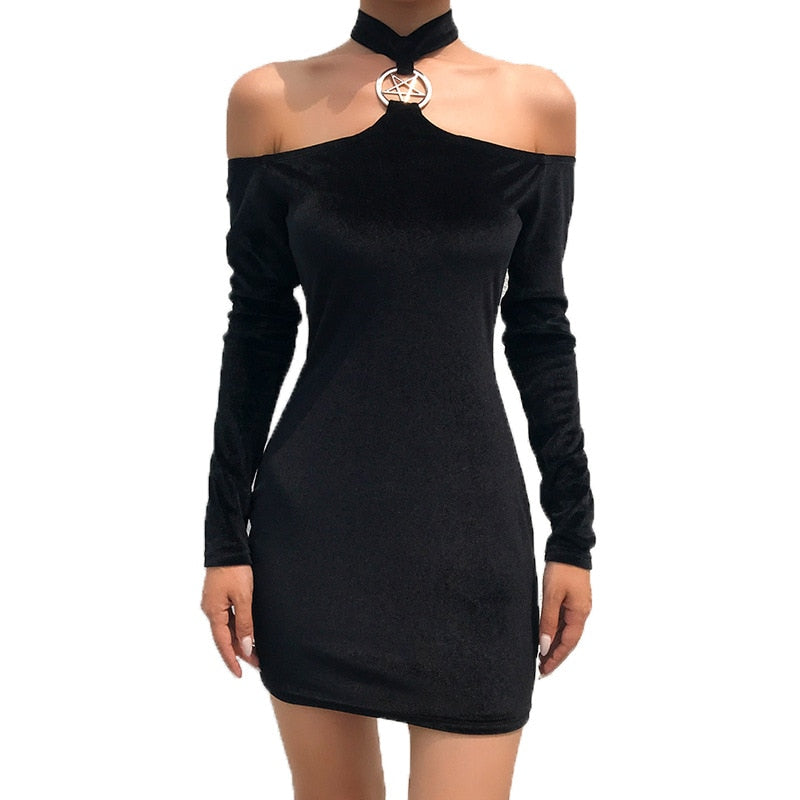 Off Shoulder Long Sleeve Mini Dress