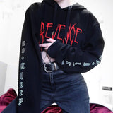 Gothic Punk Loose Letter Printed Black Hoodie