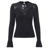 Mesh Patchwork Long Sleeve Tops T-shirts