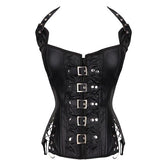 Punk Rock Faux Leather Buckle-up Halter Corset