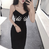 Dress Women Black Party Skull Hand