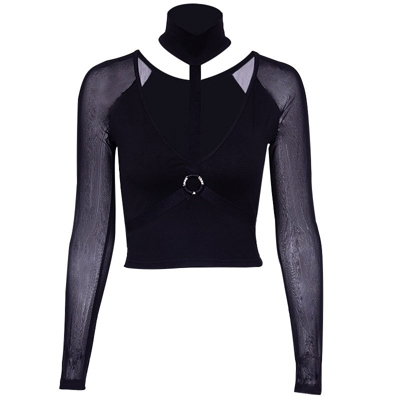 T-shirt women halter long sleeve crop top