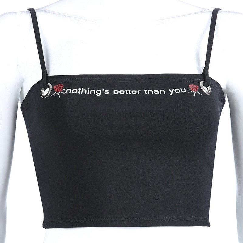 Gothic Tank Tops Backless Letter Print