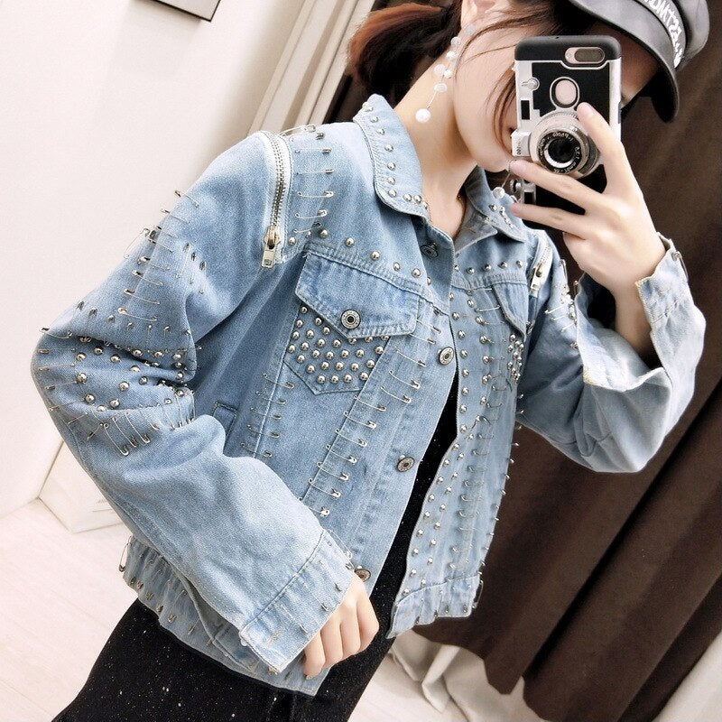 Rivet Pins Women Denim Jacket Streetwear