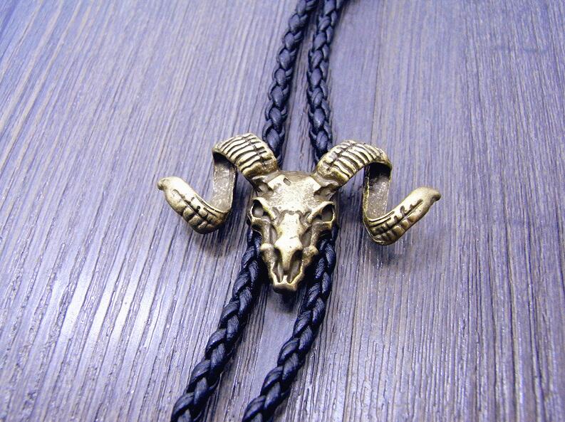 Chain Sheep Head Leather Necklace Long Tie Pendant