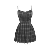 Gothic Sexy Sling Dress Pleated Plaid