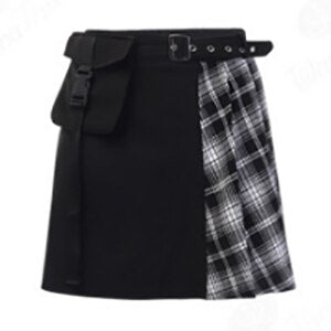 Goth Dark Plaid Zipper Strap Tops