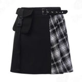 Goth Dark Plaid Zipper Strap Tops