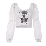 Crop Top Mesh Long Puff T-shirt
