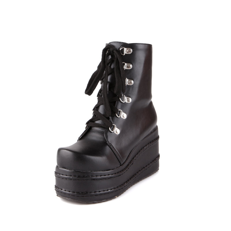 Punk Black Gothic Lace Up Boots