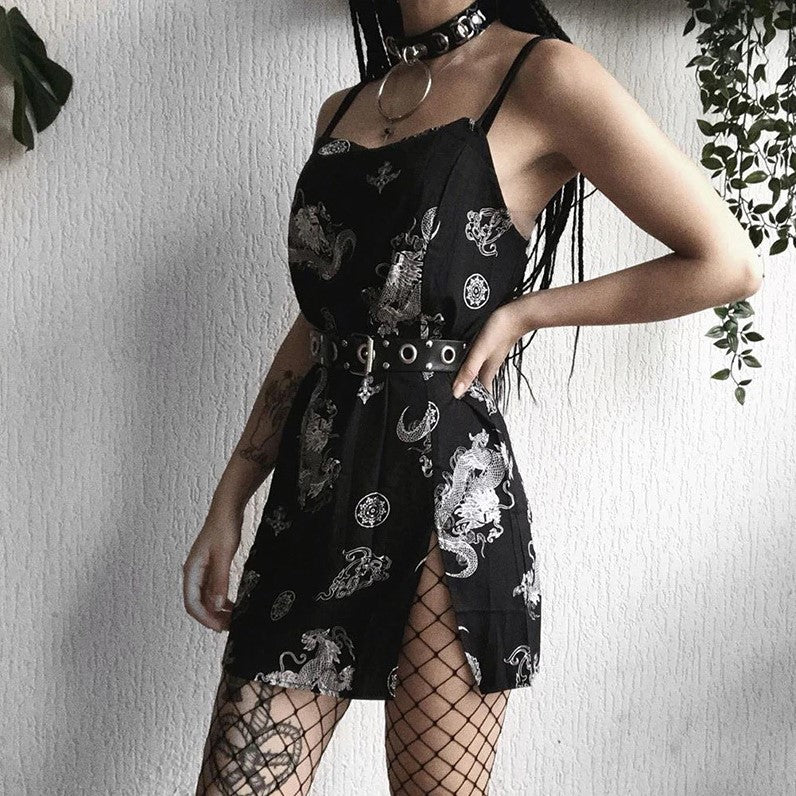 Gothic Vintage Punk Dragon Print Dresses Chic