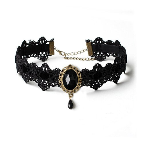 Bohemia Lace Gothic Tattoo Choker Crystal