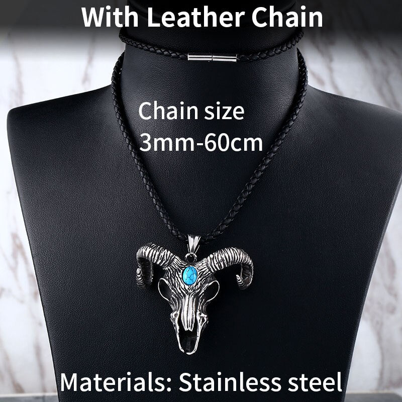 Steel soldier goat skull skeleton pendant necklace