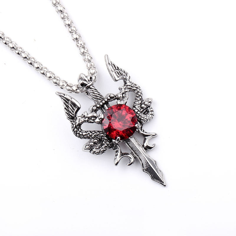 Double Dragon Cross Pendant Necklace Jewelry