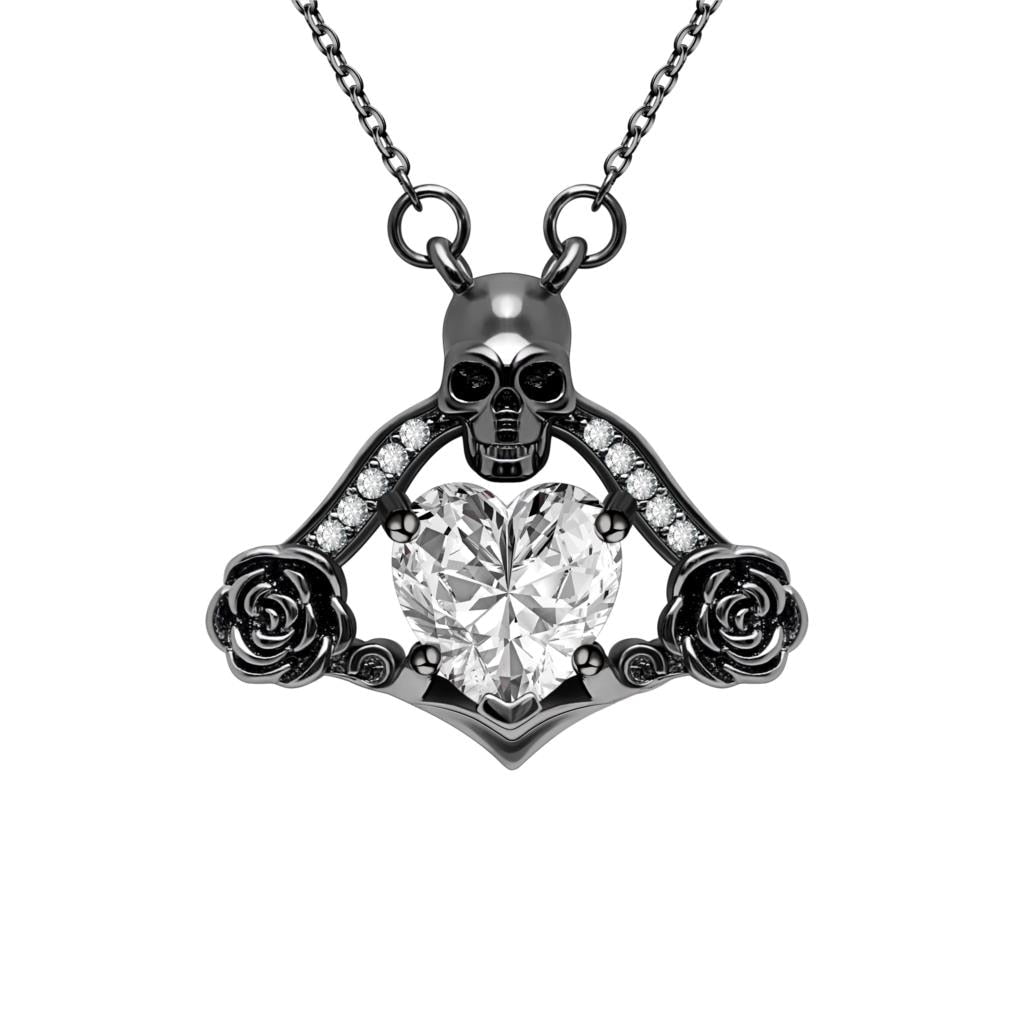 Skull Flower Pendant Love Heart