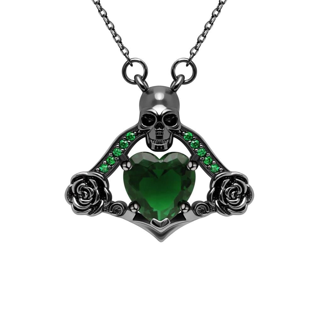 Skull Flower Pendant Love Heart