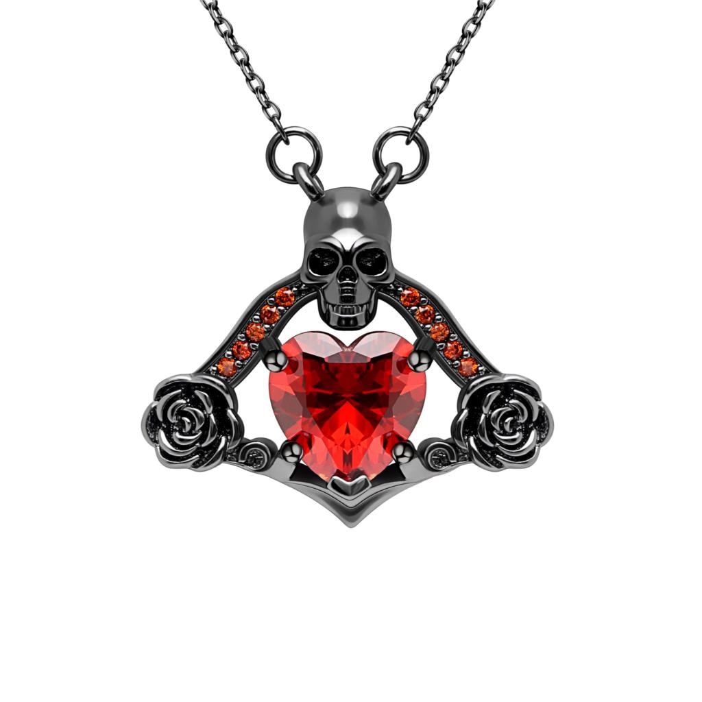 Skull Flower Pendant Love Heart
