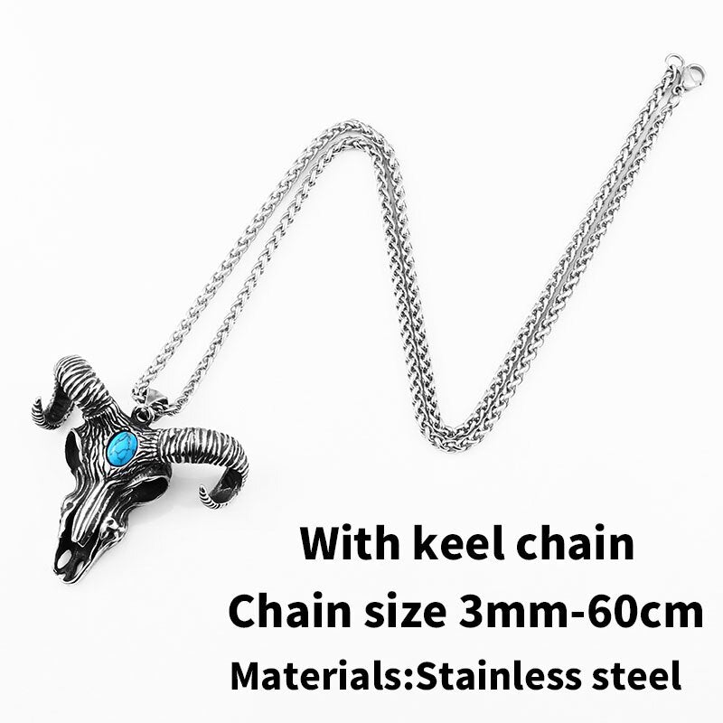 Steel soldier goat skull skeleton pendant necklace