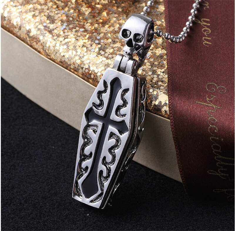 Gothic Cross Stainless Steel Coffin Necklace