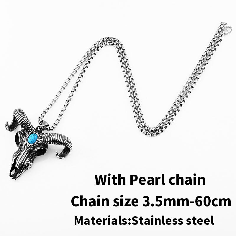 Steel soldier goat skull skeleton pendant necklace