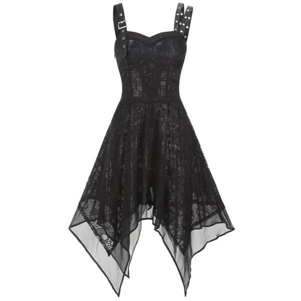 Strap Handkerchief Lace Up Dress