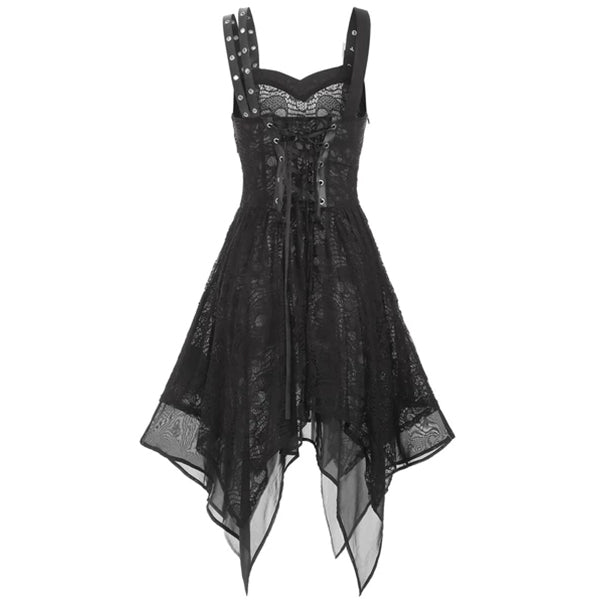 Strap Handkerchief Lace Up Dress