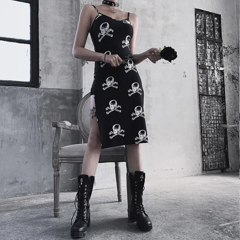 Sexy Dress Women Gothic Skull Print