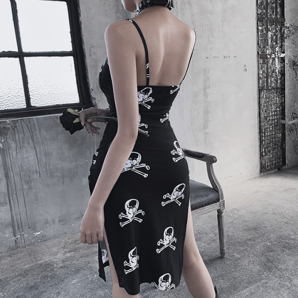Sexy Dress Women Gothic Skull Print