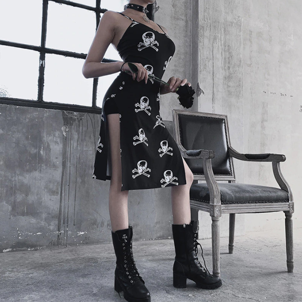 Sexy Dress Women Gothic Skull Print