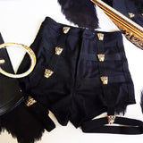 Punk Shorts Metal Leopard Button