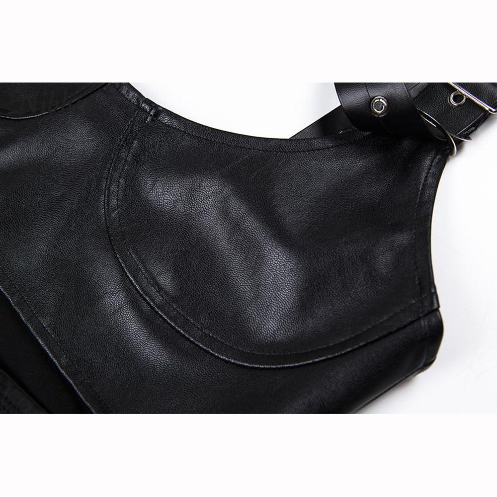 Punk Black Leather Mini Bodycon Dress