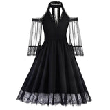 Romantic Gothic Cold Shoulder Lace Mesh Dress