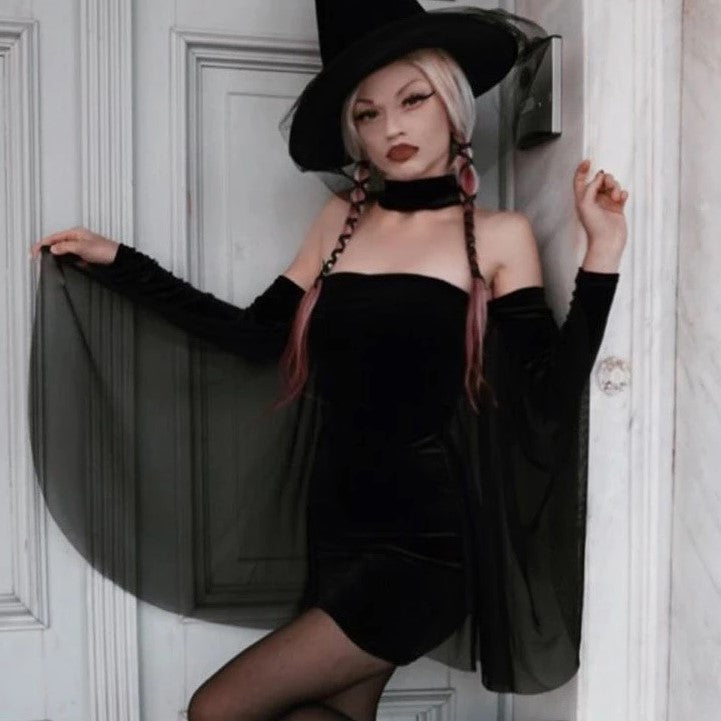 Gothic Mesh Dresses Halter Long-Sleeve