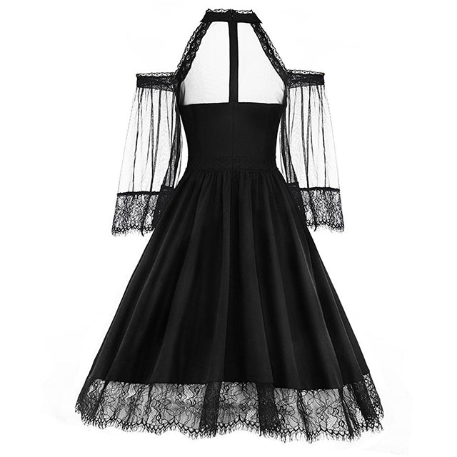 Romantic Gothic Cold Shoulder Lace Mesh Dress