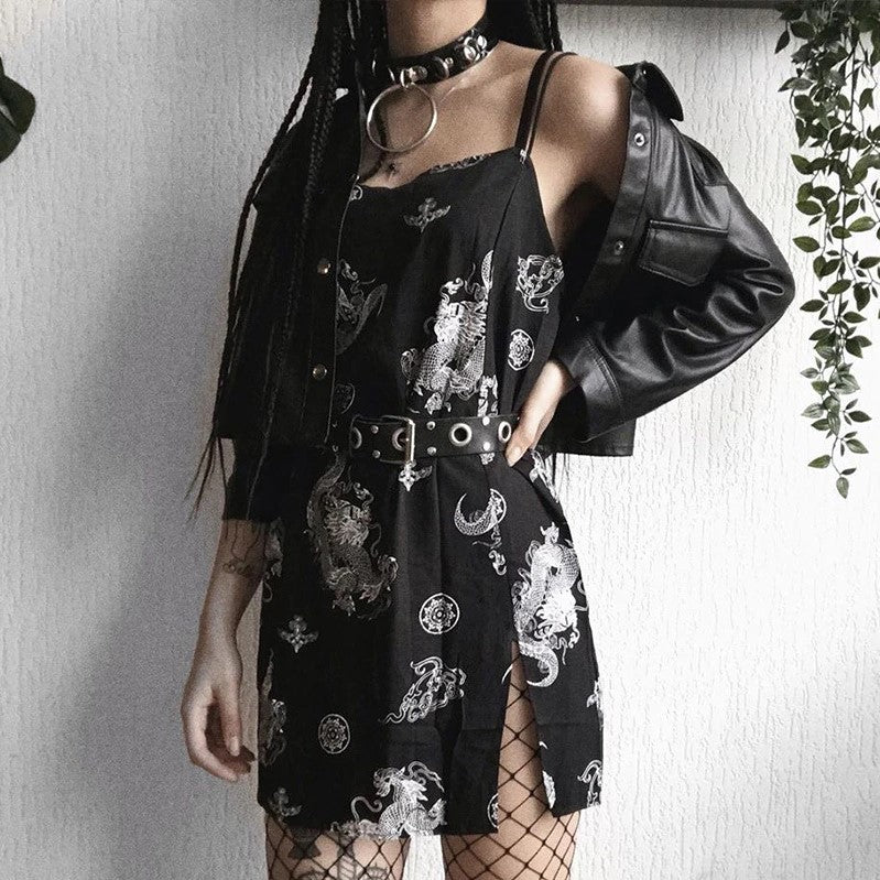 Gothic Vintage Punk Dragon Print Dresses Chic