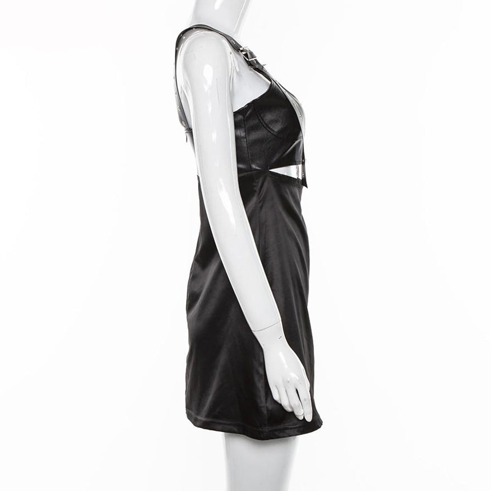 Punk Black Leather Mini Bodycon Dress