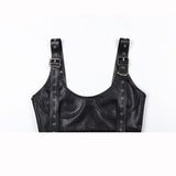 Punk Black Leather Mini Bodycon Dress