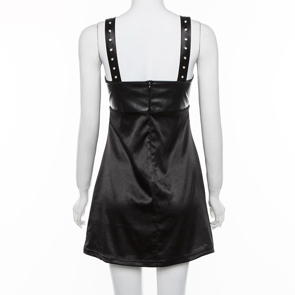 Punk Black Leather Mini Bodycon Dress