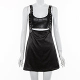 Punk Black Leather Mini Bodycon Dress
