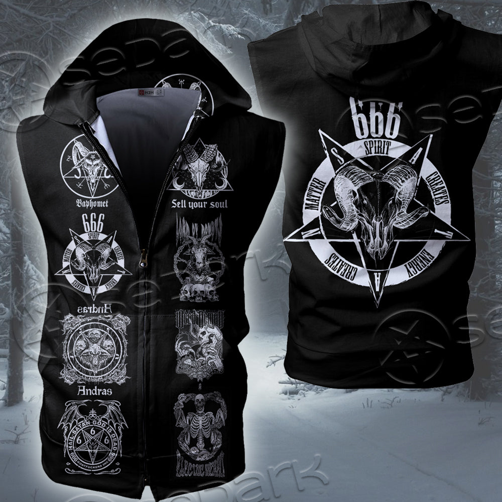 Satanic 666 Zip-up Sleeveless Hoodie