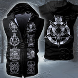Satanic 666 Zip-up Sleeveless Hoodie