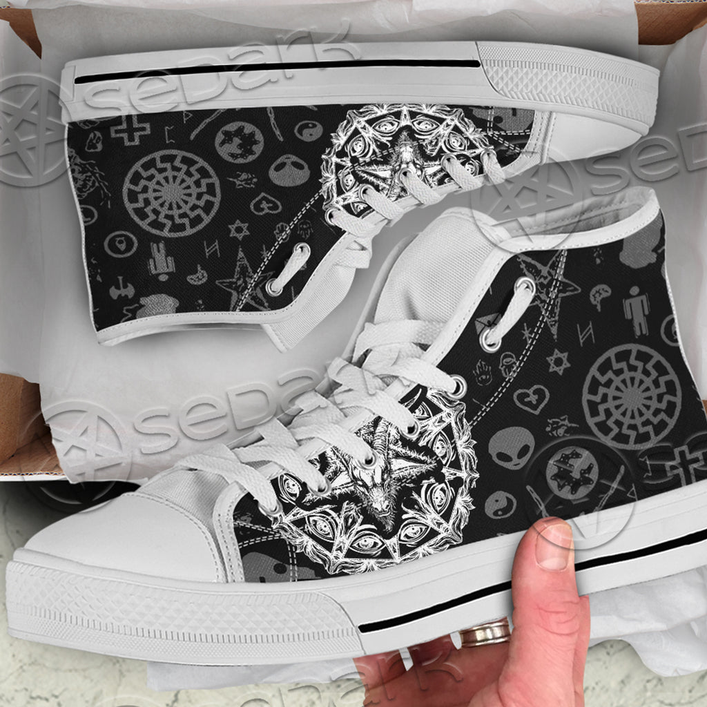 Unisex High Top Canvas Shoes - Baphomet symbol