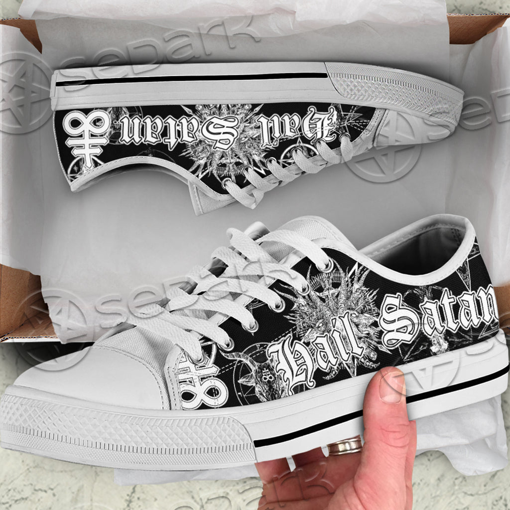 Unisex Low Top Canvas Shoes - Hail Satan 2