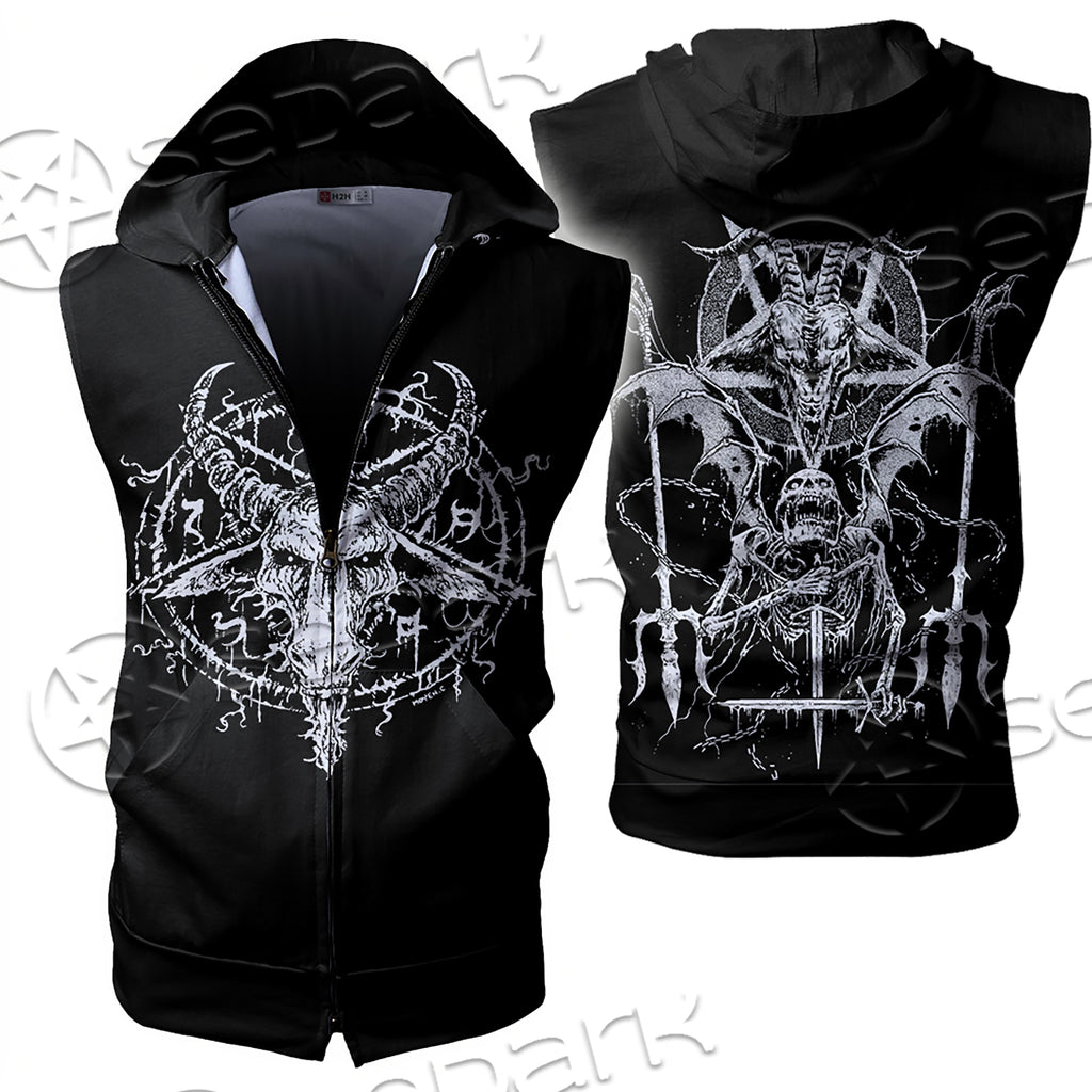 Goat Pentagram Zip-up Sleeveless Hoodie