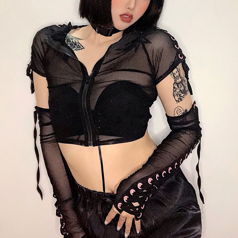 Separated Sleeve of Mesh Tops