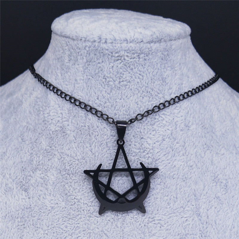 Gothic Moon and Pentagram Witchcraft Necklaces Pendants